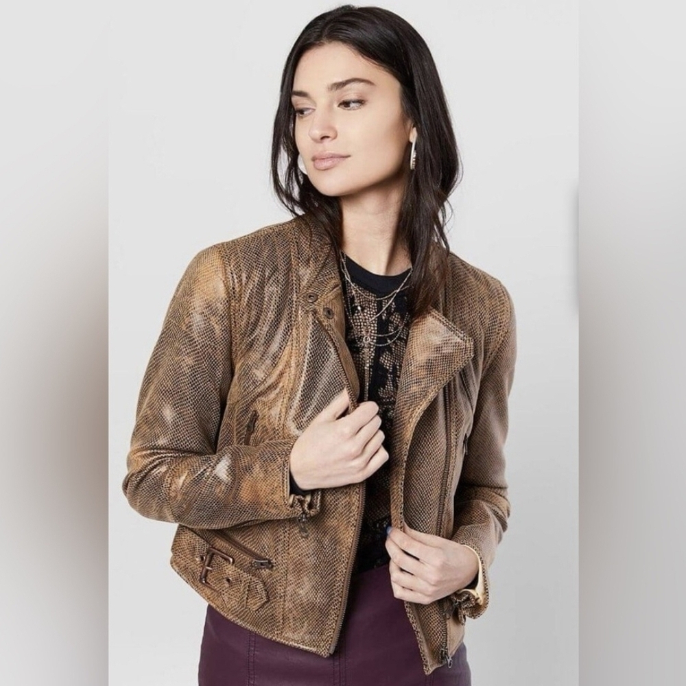 Free People Snakeskin FenixVegan Leather Moto Jacket Small